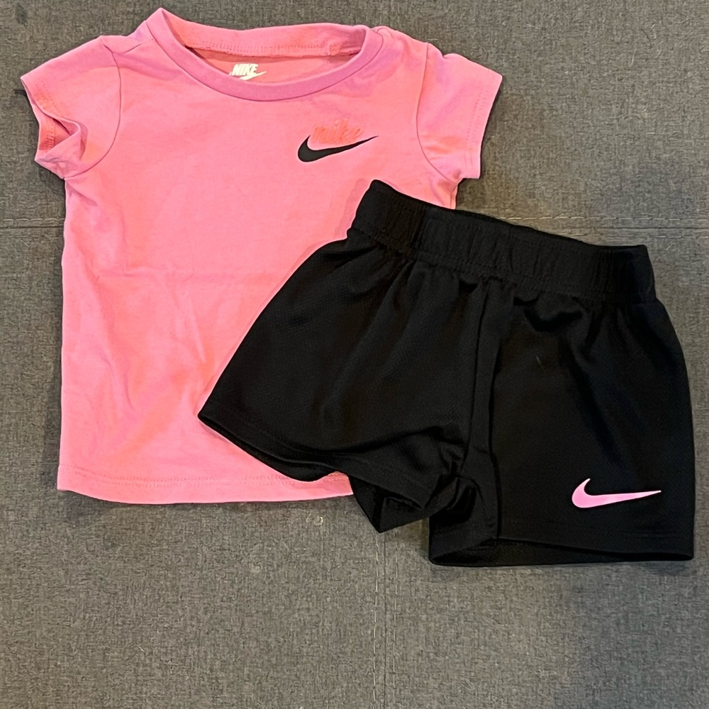 Nike Pink T-Shirt and Black Shorts Set